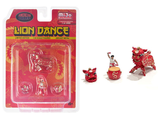 "Lion Dance" 4 piece Diecast Figure Set (1 Figures 1 Lion 2 Accessories) Limited Edition to 2400 pieces Worldwide for 1/64 Scale Models
