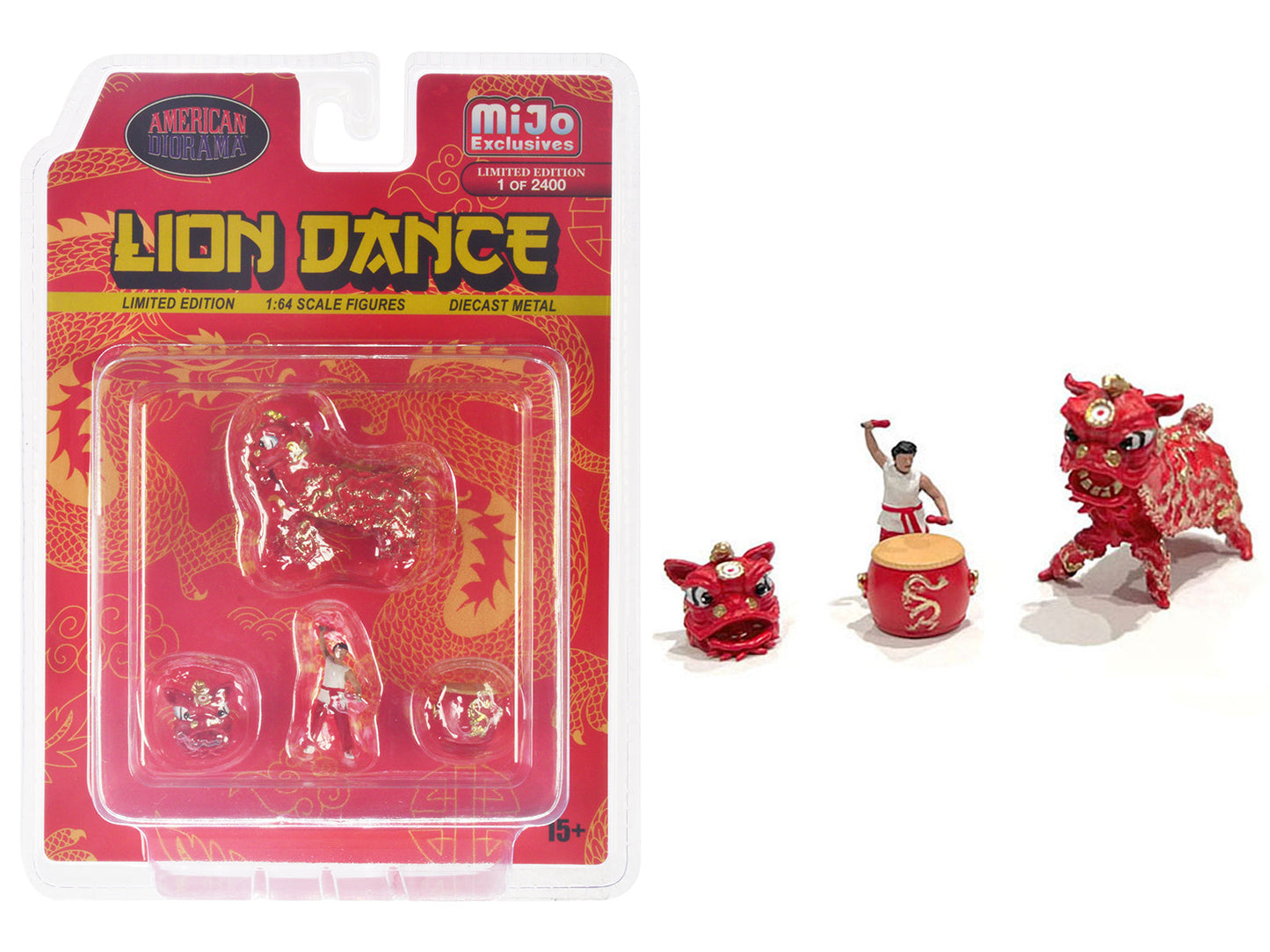 "Lion Dance" 4 piece Diecast Figure Set (1 Figures 1 Lion 2 Accessories) Limited Edition to 2400 pieces Worldwide for 1/64 Scale Models