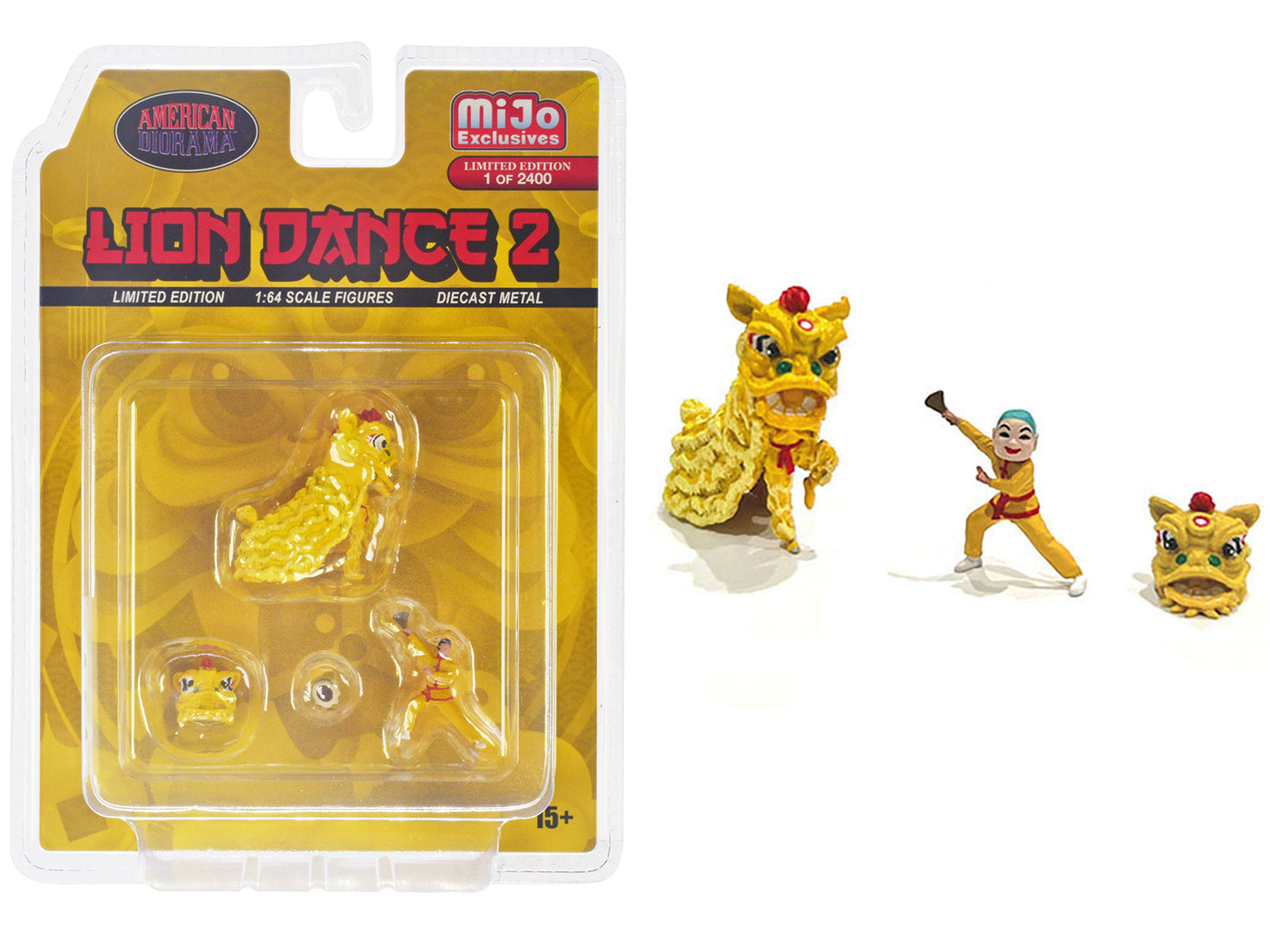 "Lion Dance 2" 4 piece Diecast Figure Set (1 Figures 1 Lion 2 Accessories) Limited Edition to 2400 pieces Worldwide for 1/64 Scale Models