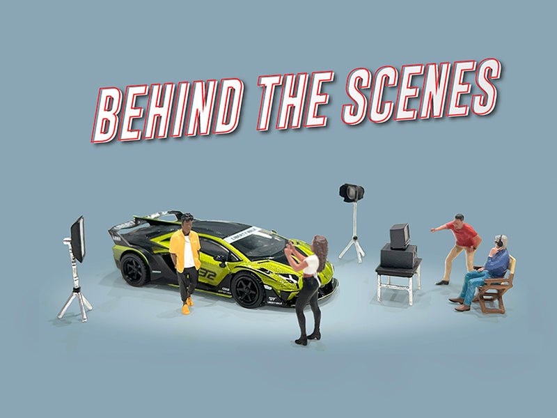"Behind The Scenes" 7 piece (4 People 3 Accessories) Diecast Figures Set 1/64 Scale Models