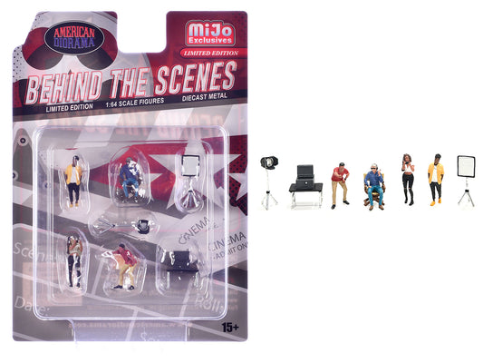 "Behind The Scenes" 7 piece (4 People 3 Accessories) Diecast Figures Set 1/64 Scale Models