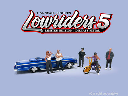 "Lowriders #5" 6 piece (5 People 1 Bicycle) Diecast Figures Set 1/64 Scale Models