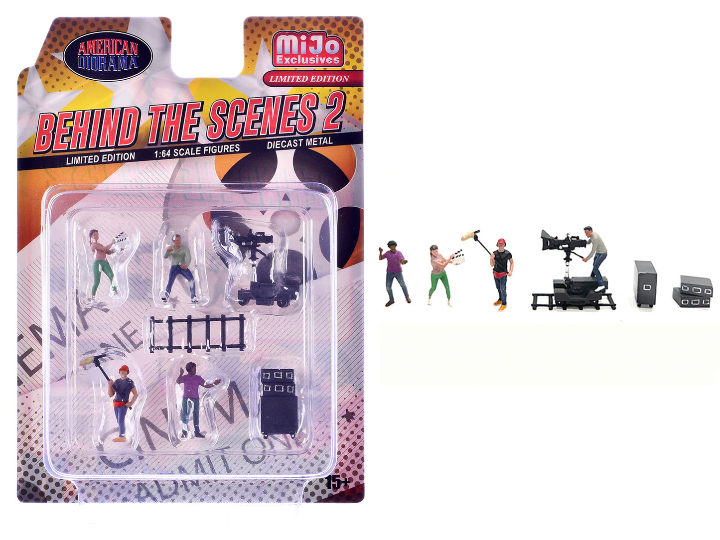 "Behind The Scenes #2" 7 piece (4 People 3 Accessories) Diecast Figures Set 1/64 Scale Models
