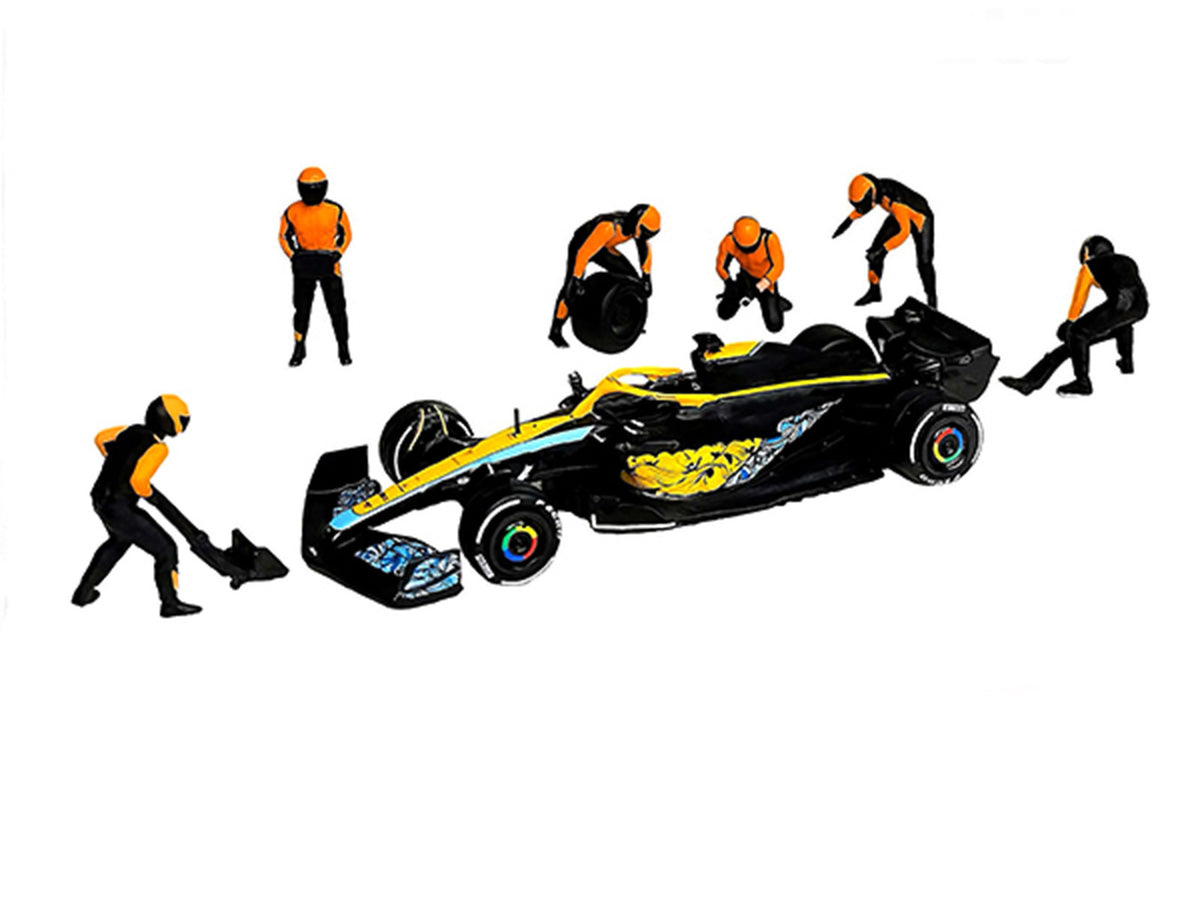 "Formula Pit Crew – Team Orange" 6 piece Diecast Figure Set (6 Figures) Limited Edition for 1/64 Scale Models