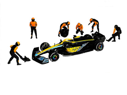"Formula Pit Crew – Team Orange" 6 piece Diecast Figure Set (6 Figures) Limited Edition for 1/64 Scale Models