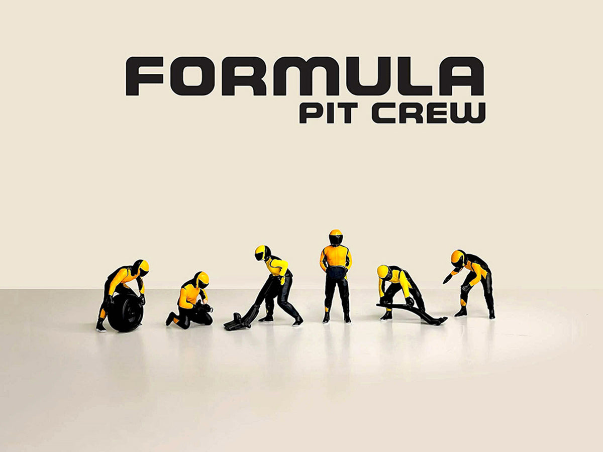 "Formula Pit Crew – Team Orange" 6 piece Diecast Figure Set (6 Figures) Limited Edition for 1/64 Scale Models