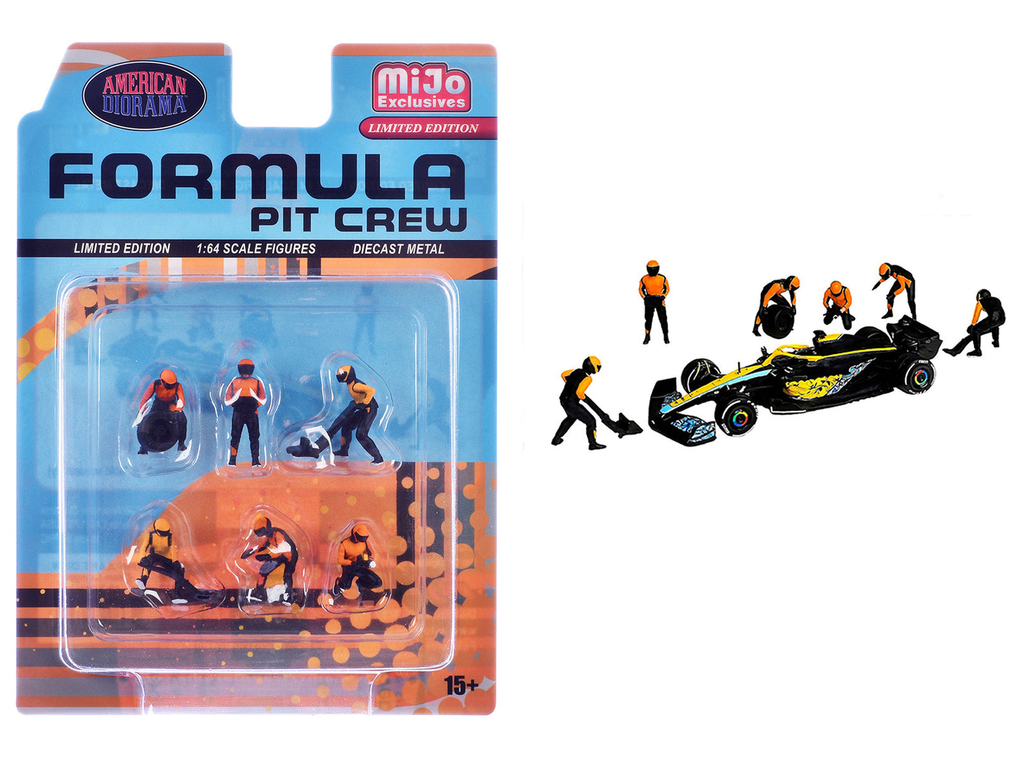 "Formula Pit Crew – Team Orange" 6 piece Diecast Figure Set (6 Figures) Limited Edition for 1/64 Scale Models