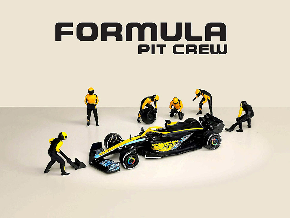 "Formula Pit Crew – Team Orange" 6 piece Diecast Figure Set (6 Figures) Limited Edition for 1/64 Scale Models