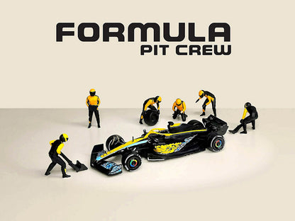 "Formula Pit Crew – Team Orange" 6 piece Diecast Figure Set (6 Figures) Limited Edition for 1/64 Scale Models