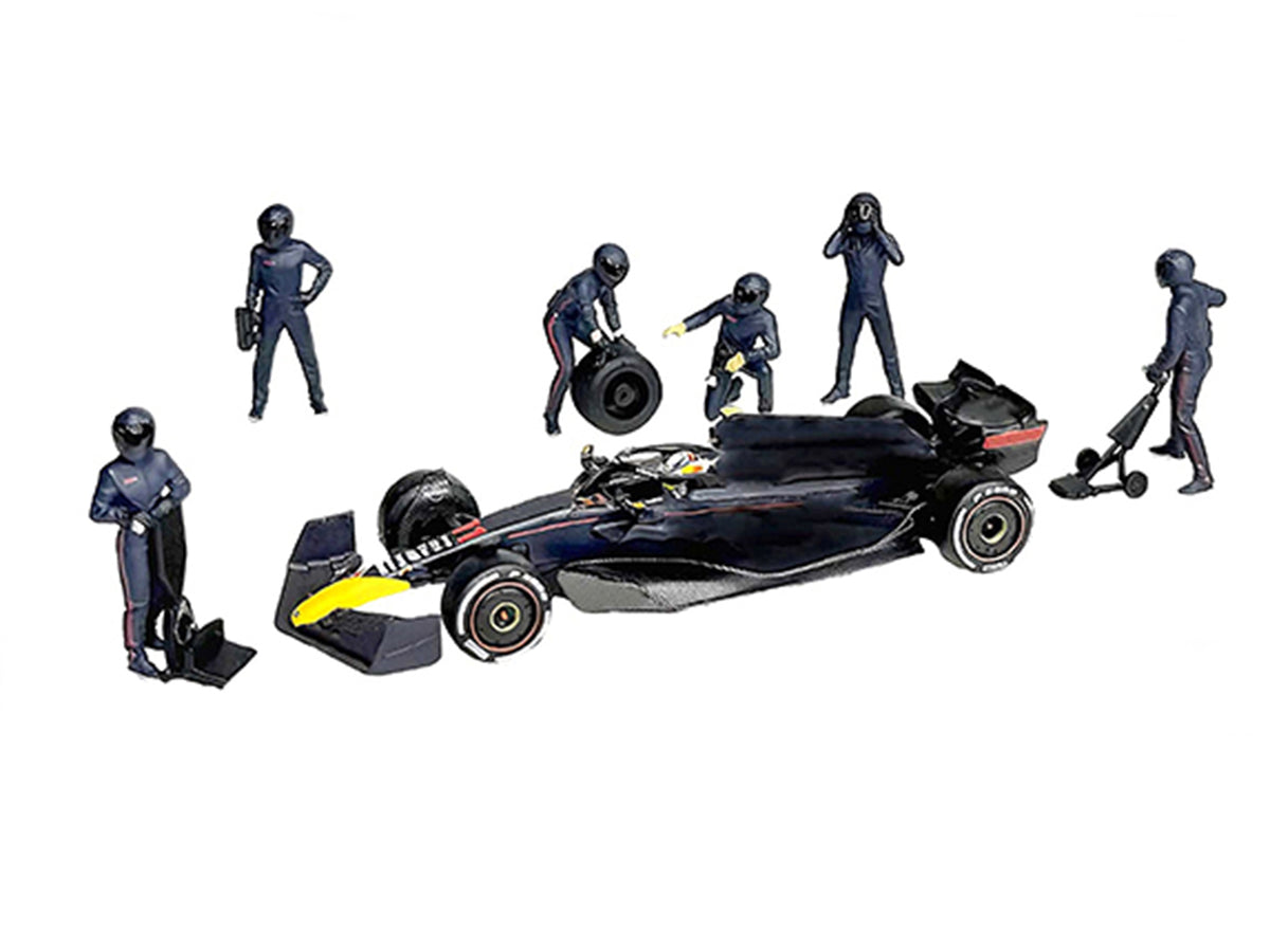 "Formula Pit Crew – Team Blue" 6 piece Diecast Figure Set (6 Figures) Limited Edition for 1/64 Scale Models