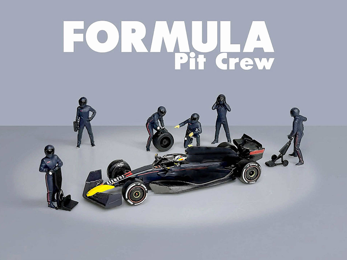 "Formula Pit Crew – Team Blue" 6 piece Diecast Figure Set (6 Figures) Limited Edition for 1/64 Scale Models