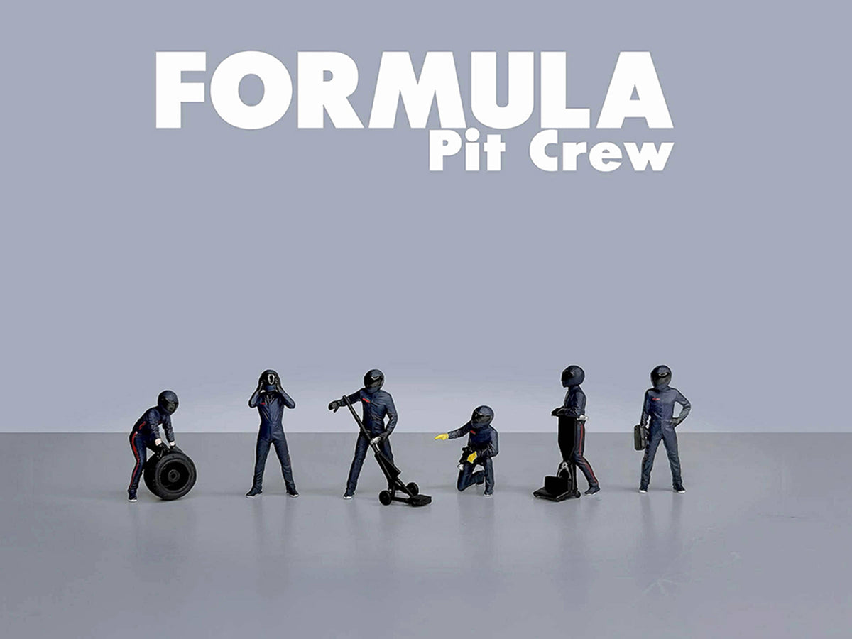 "Formula Pit Crew – Team Blue" 6 piece Diecast Figure Set (6 Figures) Limited Edition for 1/64 Scale Models