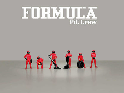 "Formula Pit Crew – Team Red" 6 piece Diecast Figure Set (6 Figures) Limited Edition for 1/64 Scale Models