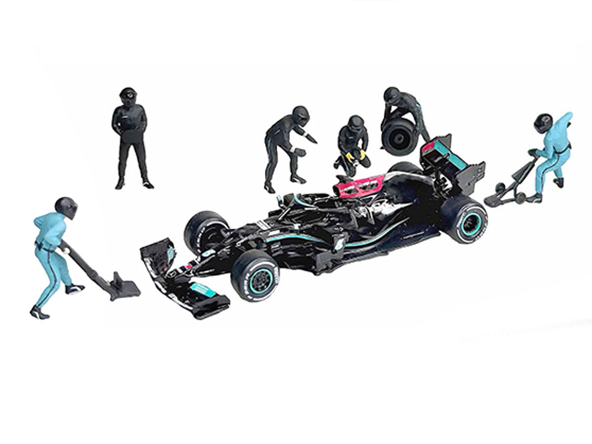 "Formula Pit Crew – Team Black" 6 piece Diecast Figure Set (6 Figures) Limited Edition for 1/64 Scale Models