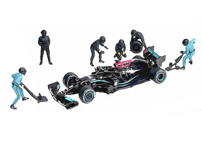 "Formula Pit Crew – Team Black" 6 piece Diecast Figure Set (6 Figures) Limited Edition for 1/64 Scale Models
