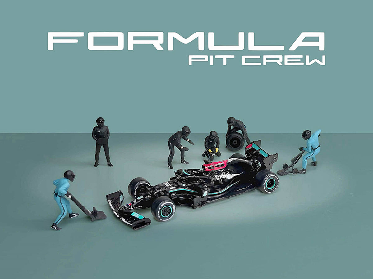 "Formula Pit Crew – Team Black" 6 piece Diecast Figure Set (6 Figures) Limited Edition for 1/64 Scale Models