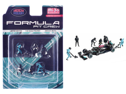 "Formula Pit Crew – Team Black" 6 piece Diecast Figure Set (6 Figures) Limited Edition for 1/64 Scale Models