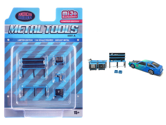 "Metal Tools" Set A Blue of 14 Pieces Limited Edition for 1/64 Scale Models