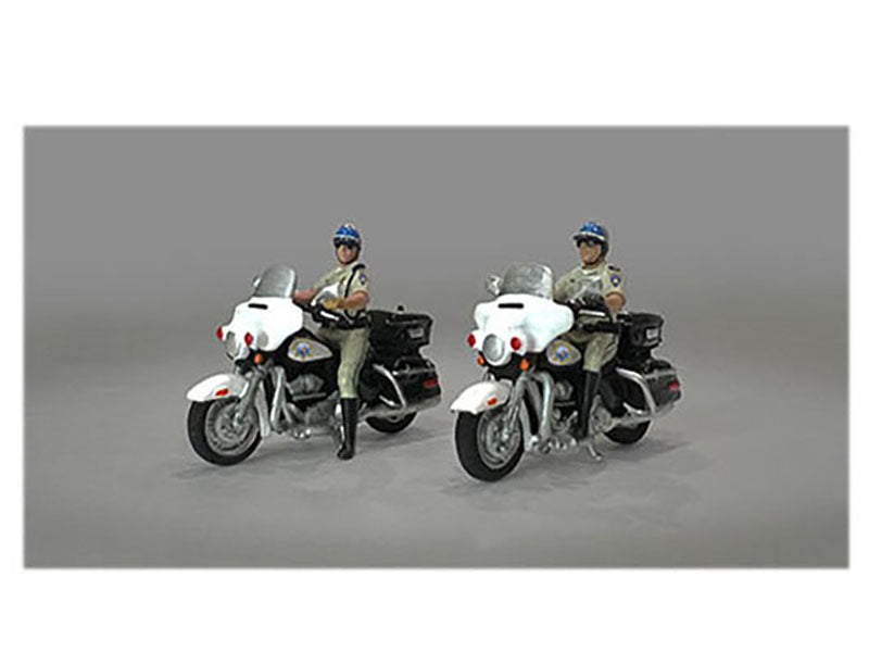 "Highway Patrol" 4 piece Diecast Figure Set (2 Figures 2 Motorcycles) Limited Edition to 3600 pieces Worldwide for 1/64 Scale Models