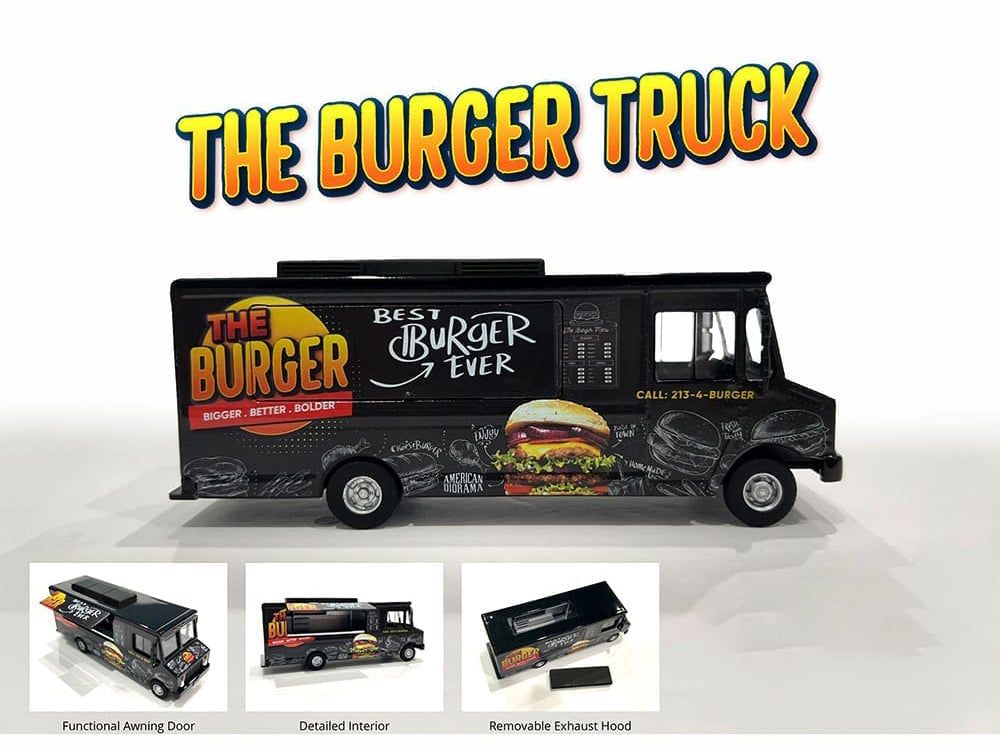 Food Truck "The Burger Truck" Black with Graphics 1/64 Diecast Model