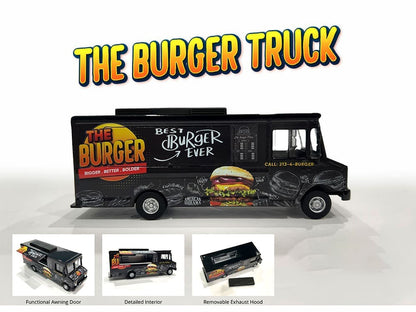 Food Truck "The Burger Truck" Black with Graphics 1/64 Diecast Model
