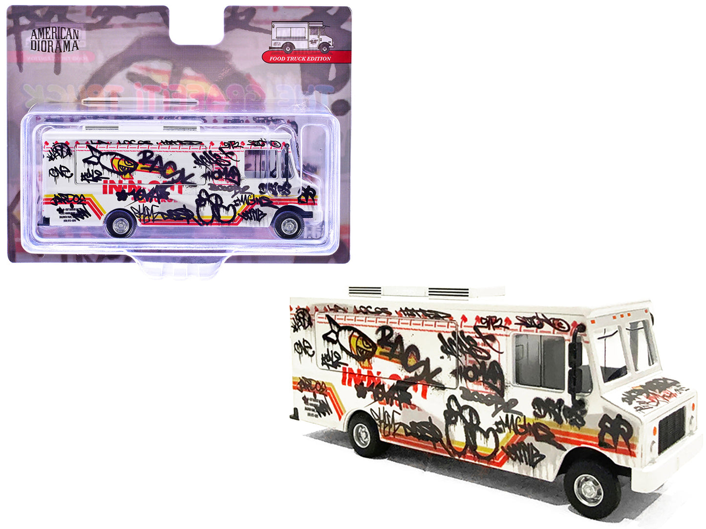 Food Truck "The Graffiti Truck" White with Graphics 1/64 Diecast Model