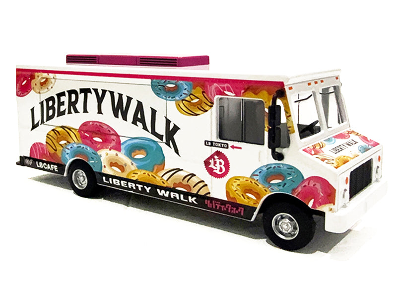Food Truck "The LB Cafe Truck - Liberty Walk" White with Graphics 1/64 Diecast Model