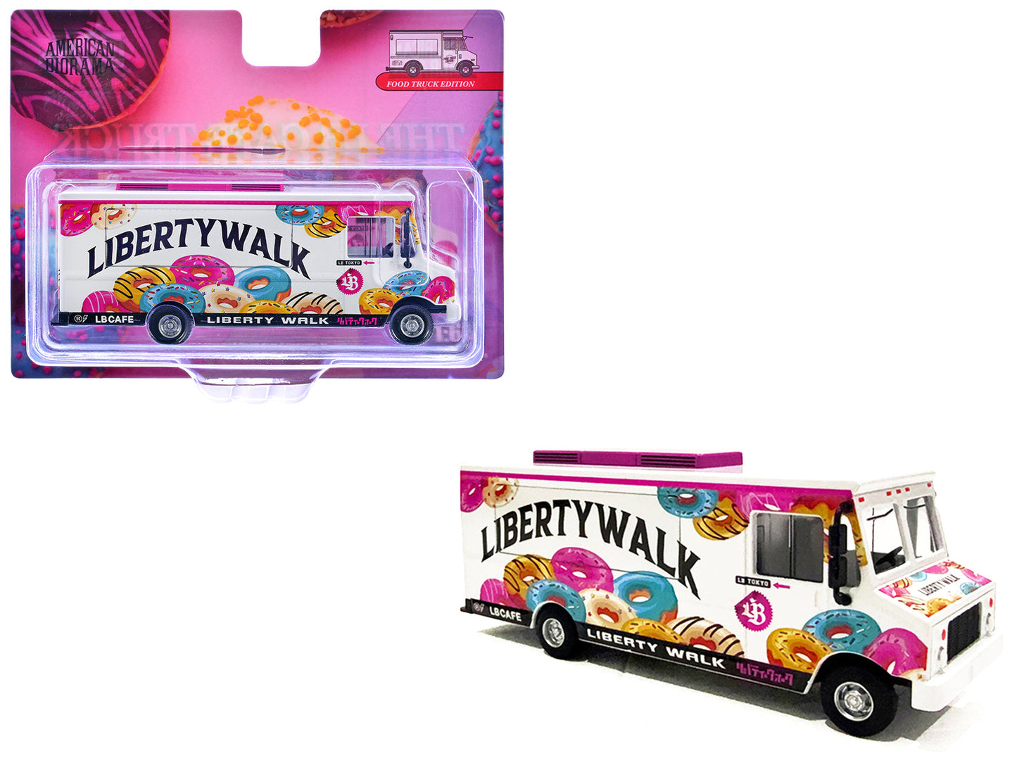 Food Truck "The LB Cafe Truck - Liberty Walk" White with Graphics 1/64 Diecast Model
