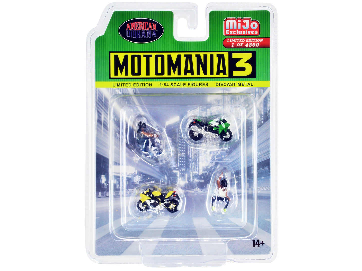"Motomania 3" 4 piece Diecast Set (2 Figures and 2 Motorcycles) Limited Edition to 4800 pieces Worldwide for 1/64 Scale Models