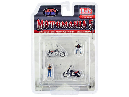 "Motomania 5" 4 piece Diecast Set (2 Figures and 2 Motorcycles) Limited Edition to 4800 pieces Worldwide for 1/64 Scale Models