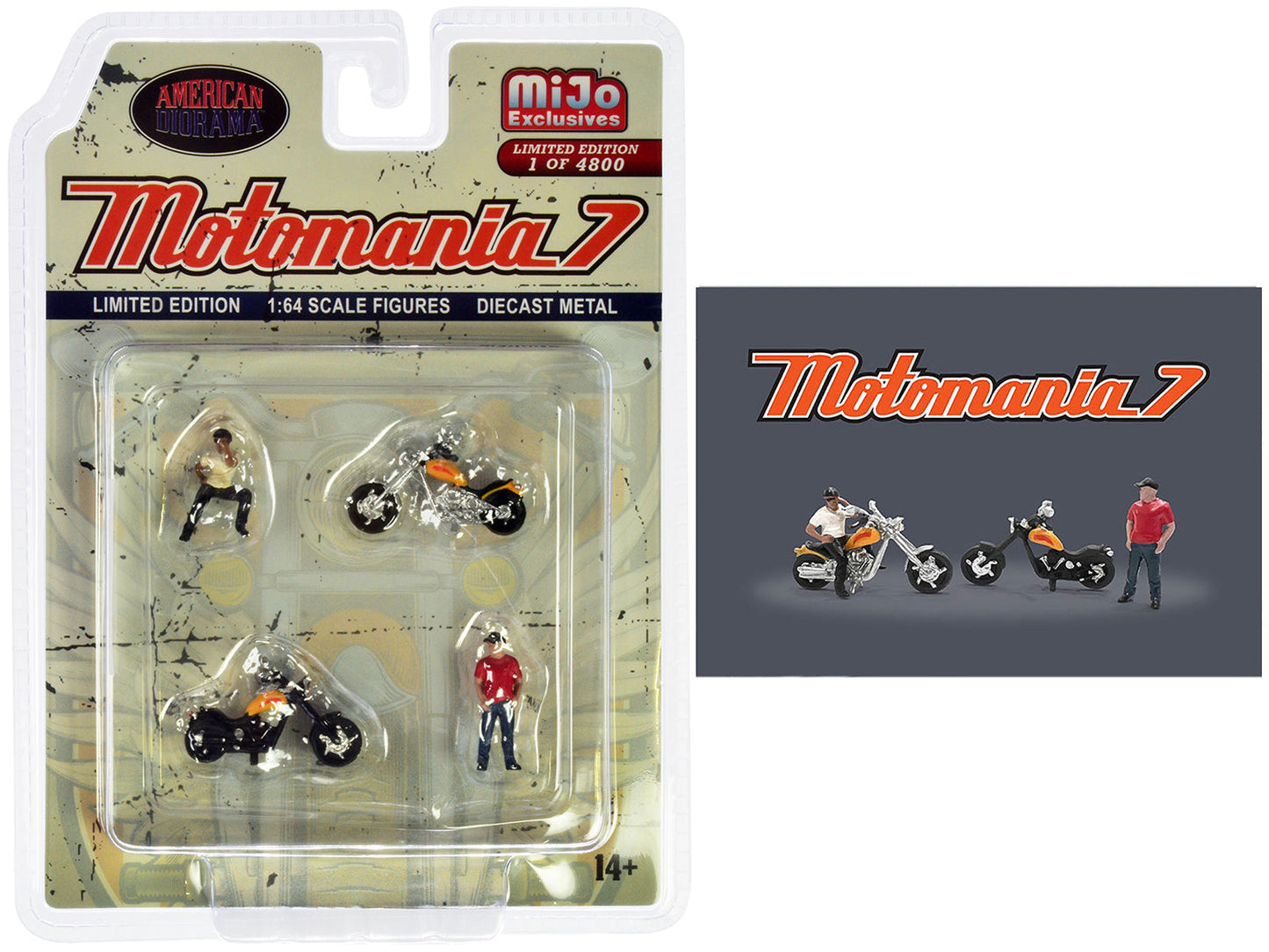 "Motomania 7" 4 piece Diecast Figure Set (2 Figures 2 Motorcycles) Limited Edition to 4800 pieces Worldwide for 1/64 scale models