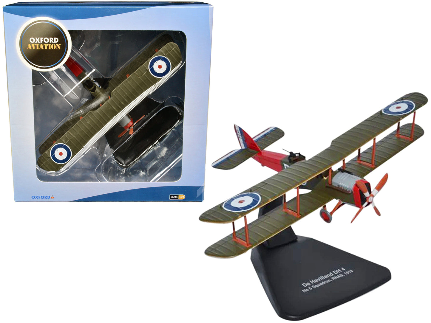 De Havilland DH4 Bomber Plane "5 Squadron Royal Naval Air Service" (1918) "Oxford Aviation" Series 1/72 Diecast Model Airplane