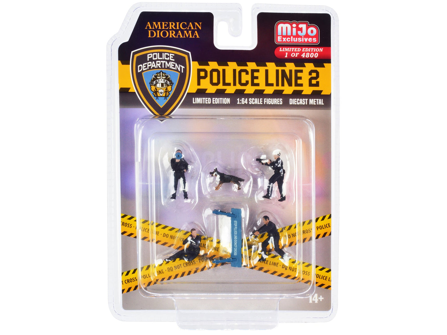 "Police Line 2" 6 piece Diecast Set (4 Police Figures 1 Dog Figure and 1 Accessory) Limited Edition to 4800 pieces Worldwide for 1/64 Scale Models