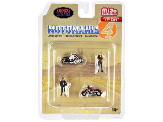 "Motomania 4" 4 piece Diecast Set (2 Figures and 2 Motorcycles) Limited Edition to 4800 pieces Worldwide 1/64 Scale Models