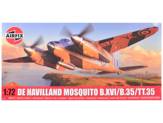 Level 2 Model Kit De Havilland Mosquito B.XVI/B.35/TT.35 Aircraft with 3 Scheme Options 1/72 Plastic Model Kit