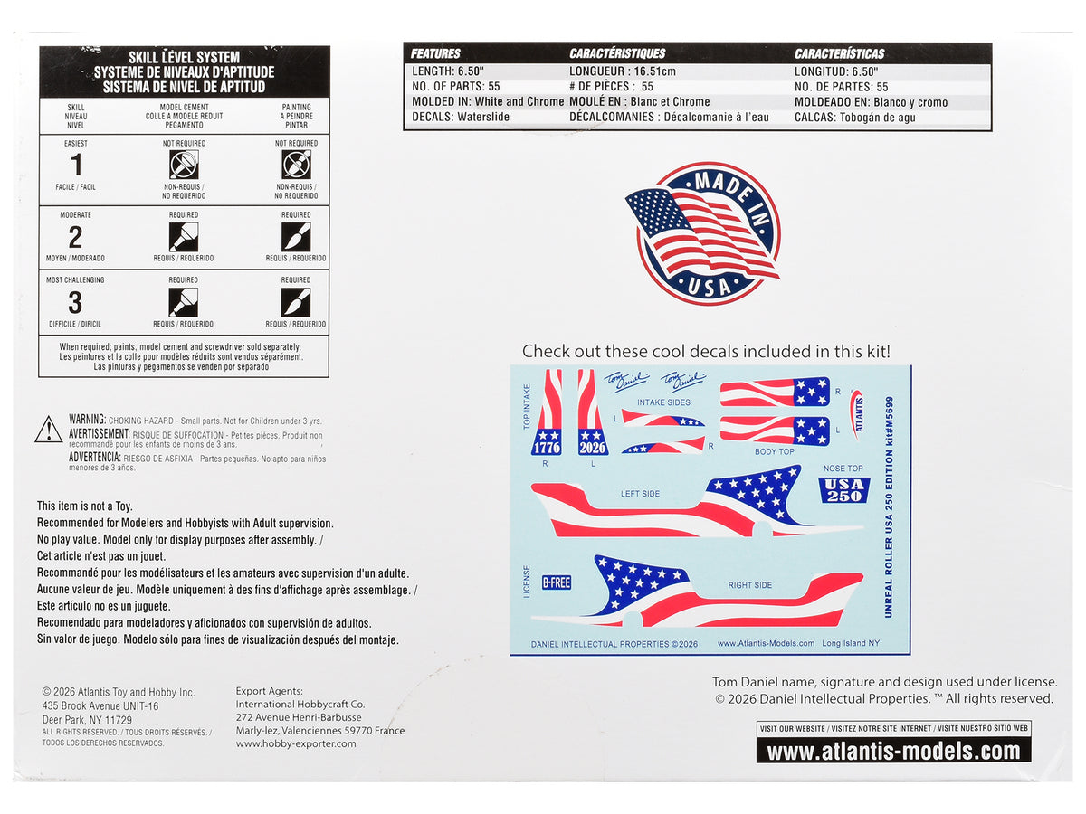 Skill 2 Model Kit Tom Daniel's Unreal Roller "America 250th Anniversary" Edition 1/24 Scale Model