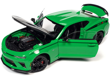2017 Chevrolet Nickey Camaro SS 1LE Krypton Green with Matt Black Hood and Black Stripes 1/18 Diecast Model Car
