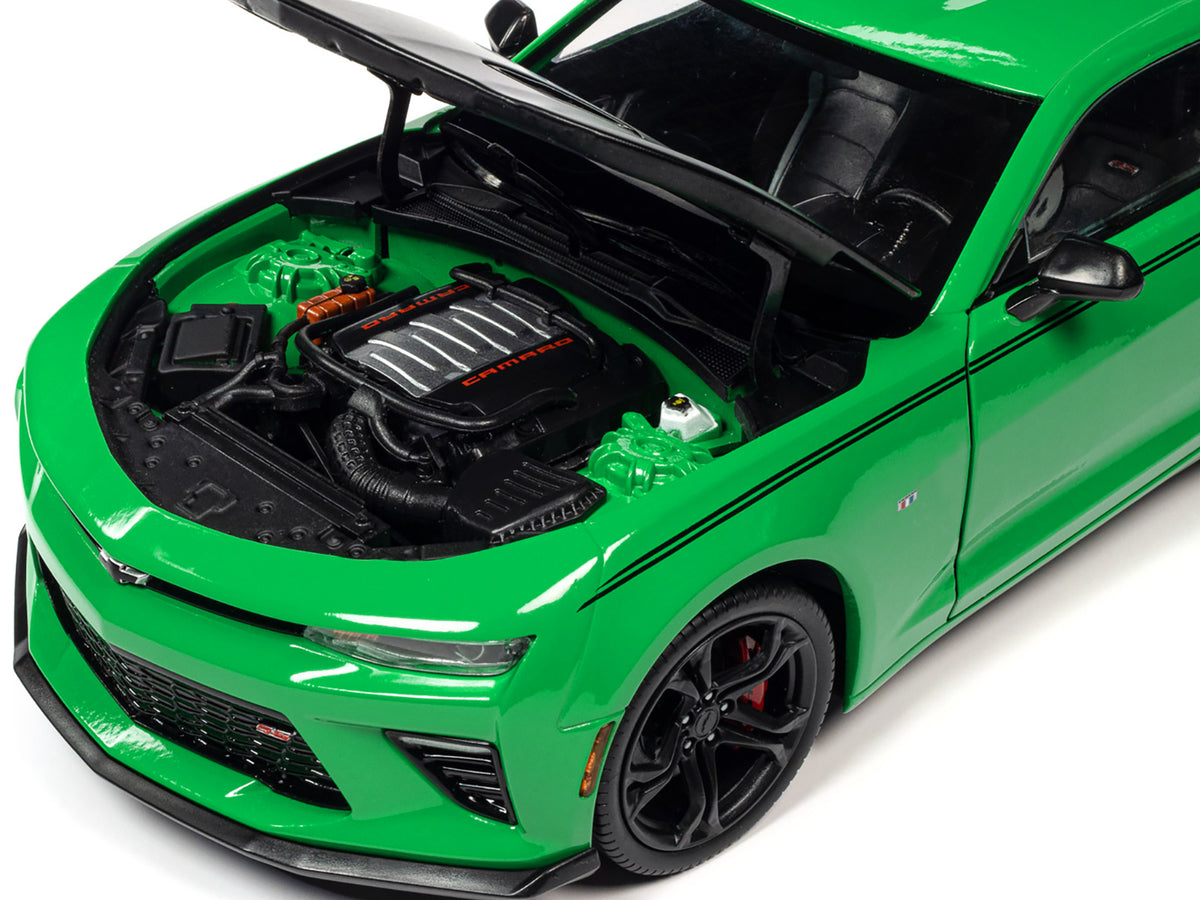 2017 Chevrolet Nickey Camaro SS 1LE Krypton Green with Matt Black Hood and Black Stripes 1/18 Diecast Model Car