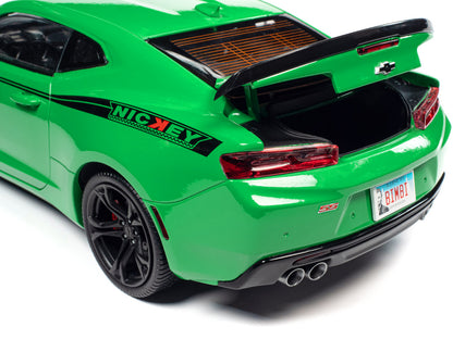 2017 Chevrolet Nickey Camaro SS 1LE Krypton Green with Matt Black Hood and Black Stripes 1/18 Diecast Model Car