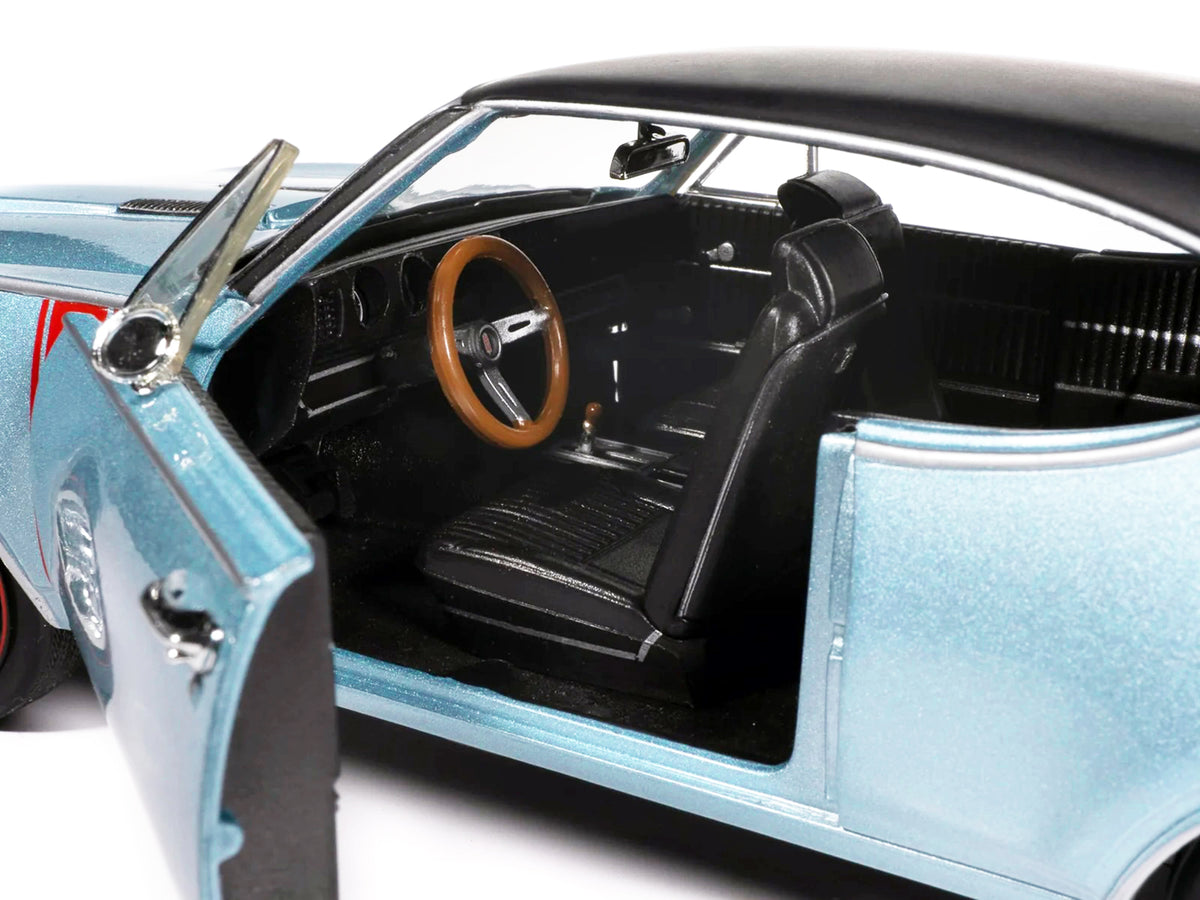 1968 Oldsmobile 442 W30 Holiday Coupe Teal Frost Metallic with Red Stripes and Black Vinyl Top "Hemmings Motor News July 2023 Cover Car" "American Muscle" Series 1/18 Diecast Model Car