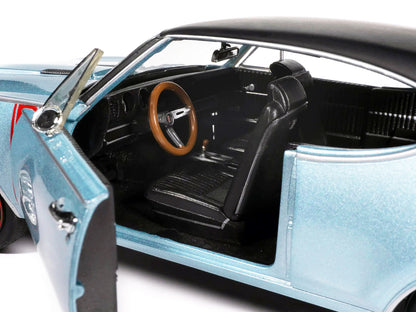 1968 Oldsmobile 442 W30 Holiday Coupe Teal Frost Metallic with Red Stripes and Black Vinyl Top "Hemmings Motor News July 2023 Cover Car" "American Muscle" Series 1/18 Diecast Model Car