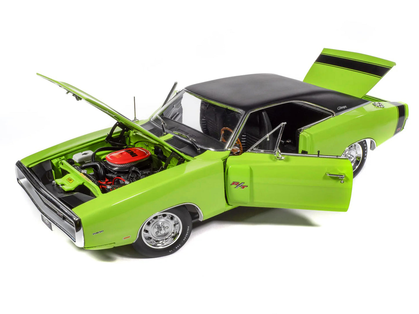 1970 Dodge Charger R/T "Muscle Car & Corvette Nationals" (MCACN) Sublime Green with Black Stripes and Black Vinyl Top "American Muscle" Series 1/18 Diecast Model Car