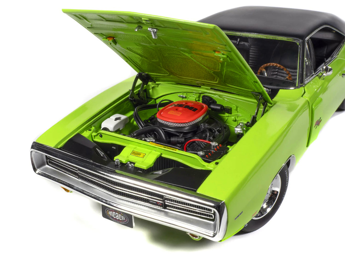 1970 Dodge Charger R/T "Muscle Car & Corvette Nationals" (MCACN) Sublime Green with Black Stripes and Black Vinyl Top "American Muscle" Series 1/18 Diecast Model Car
