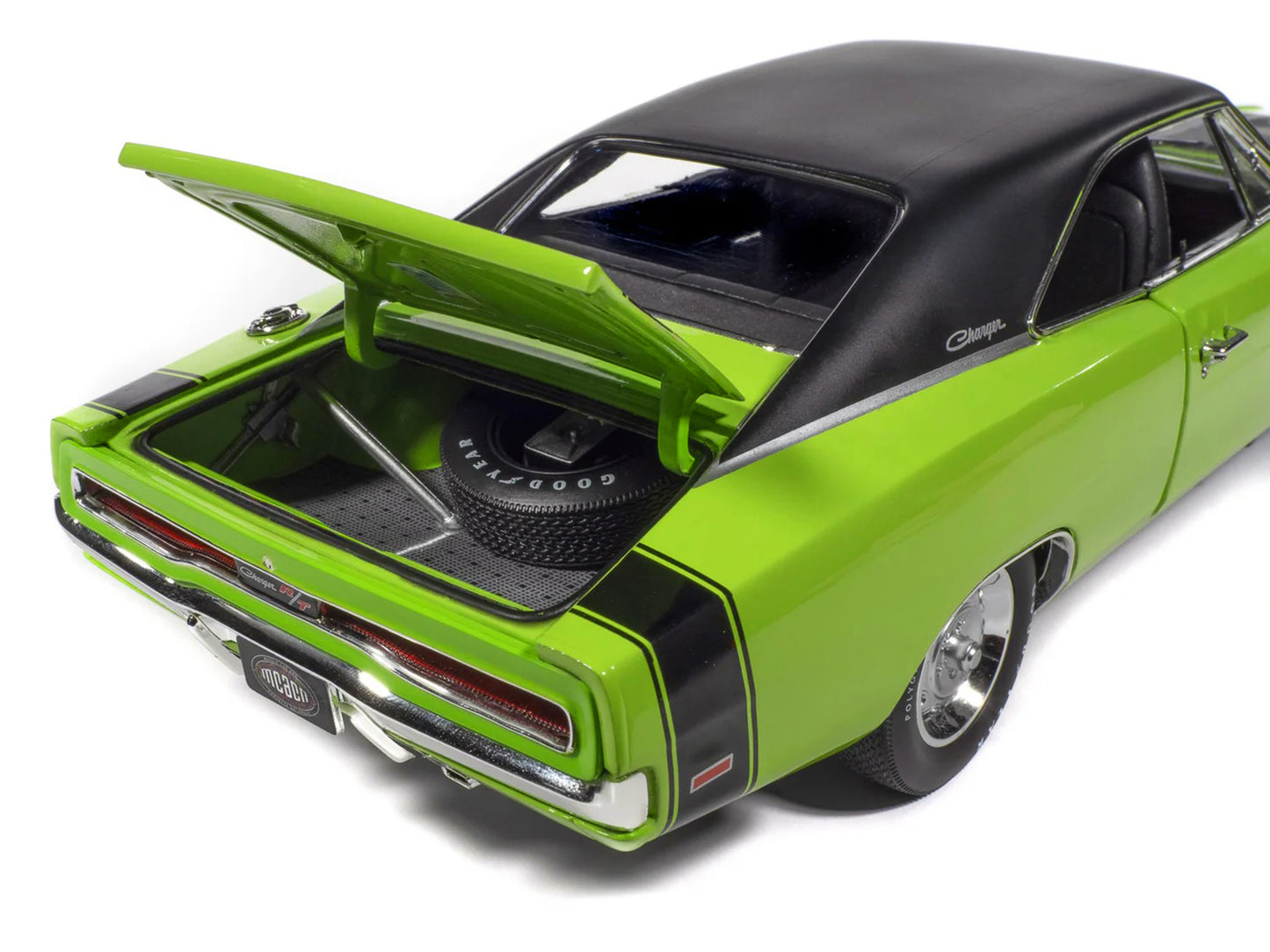 1970 Dodge Charger R/T "Muscle Car & Corvette Nationals" (MCACN) Sublime Green with Black Stripes and Black Vinyl Top "American Muscle" Series 1/18 Diecast Model Car