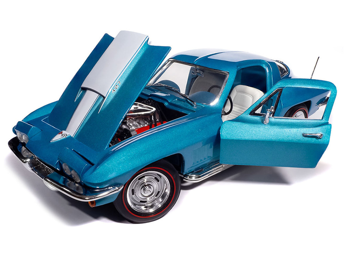 1967 Chevrolet Corvette Stingray Light Blue Metallic with White Hood Stripe "American Muscle" Series 1/18 Diecast Model Car