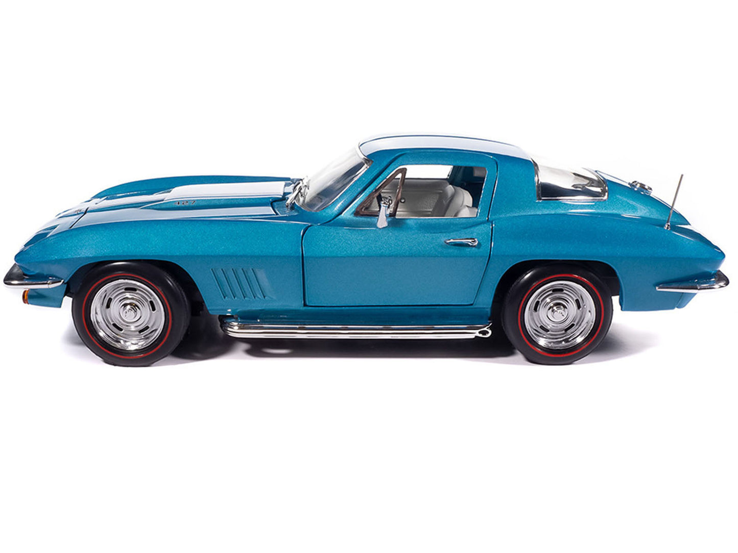 1967 Chevrolet Corvette Stingray Light Blue Metallic with White Hood Stripe "American Muscle" Series 1/18 Diecast Model Car