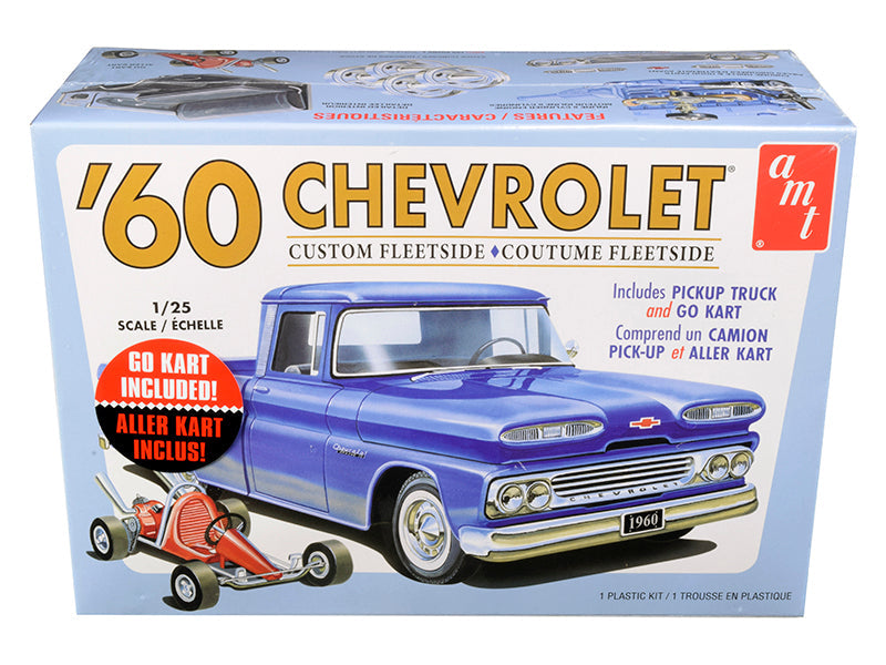 Skill 2 Model Kit 1960 Chevrolet Custom Fleetside Pickup Truck with Go Kart 1/25 Scale Model