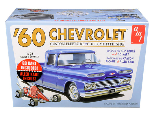 Skill 2 Model Kit 1960 Chevrolet Custom Fleetside Pickup Truck with Go Kart 1/25 Scale Model