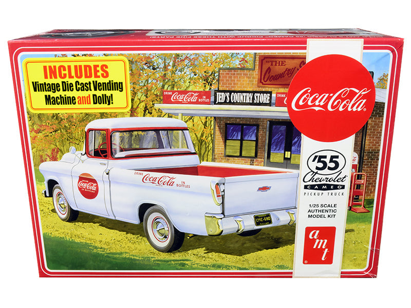 Skill 3 Model Kit 1955 Chevrolet Cameo Pickup Truck "Coca-Cola" with Vintage Vending Machine and Dolly 1/25 Scale Model