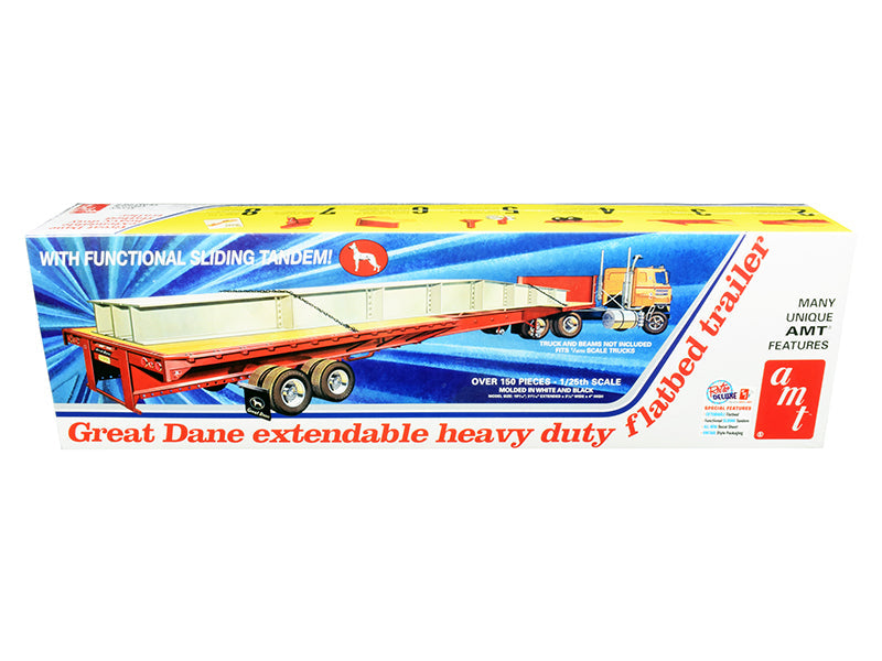 Skill 3 Model Kit Great Dane Extendable Heavy Duty Flat Bed Trailer with Functional Sliding Tandem 1/25 Scale Model
